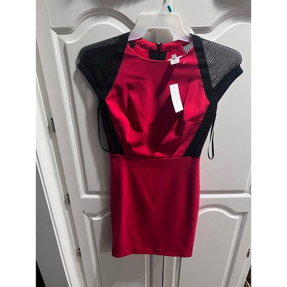 Caché Women’s Red Black Mesh Bodycon Cocktail Mini Dress Size 0 NWT - Picture 3 of 15